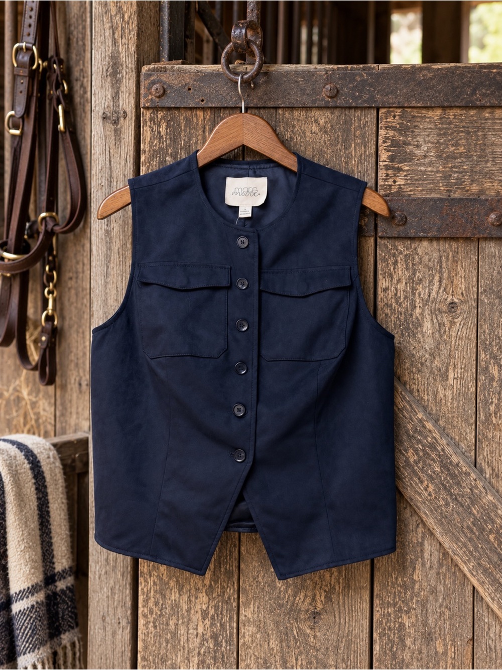 Anthropologie Mare Mare Navy Vegan Suede Cutaway Utility Vest NWT L